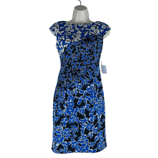 London Times Floral Printed Diagonal Sheath Dress Sleeveless Blue Size 0