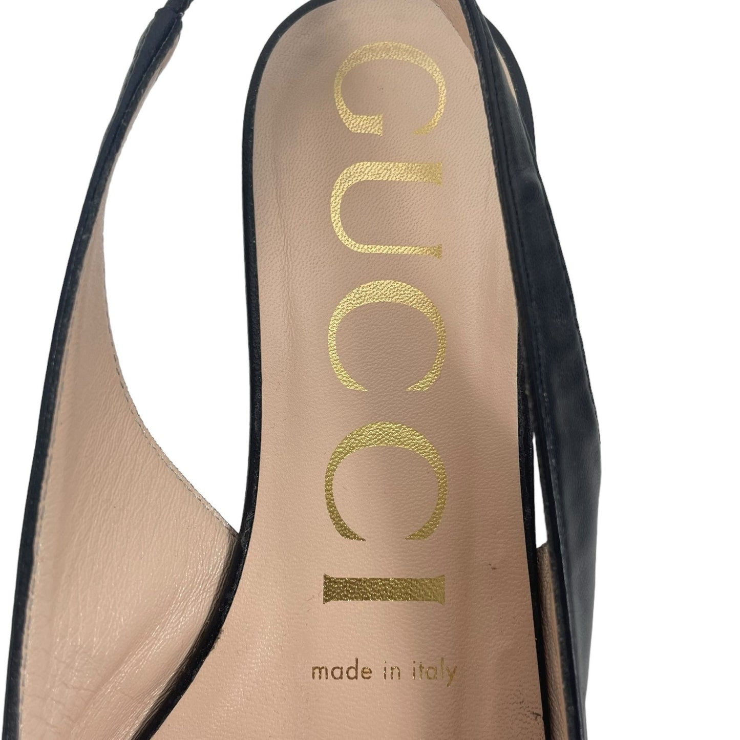 Gucci Zumi GG Interlocking Logo Pointed Toe Slingback Flats Black Size 37