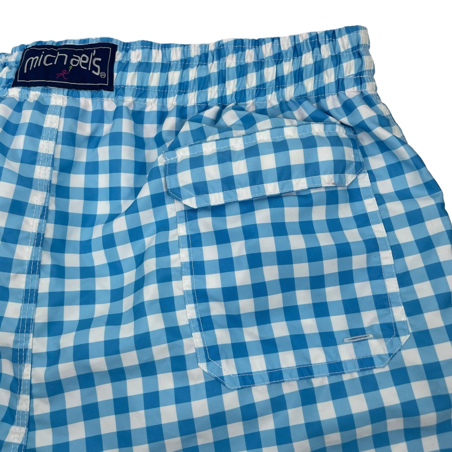 Michaels Swimwear Gingham Check Swim Trunk Shorts Blue White Size L