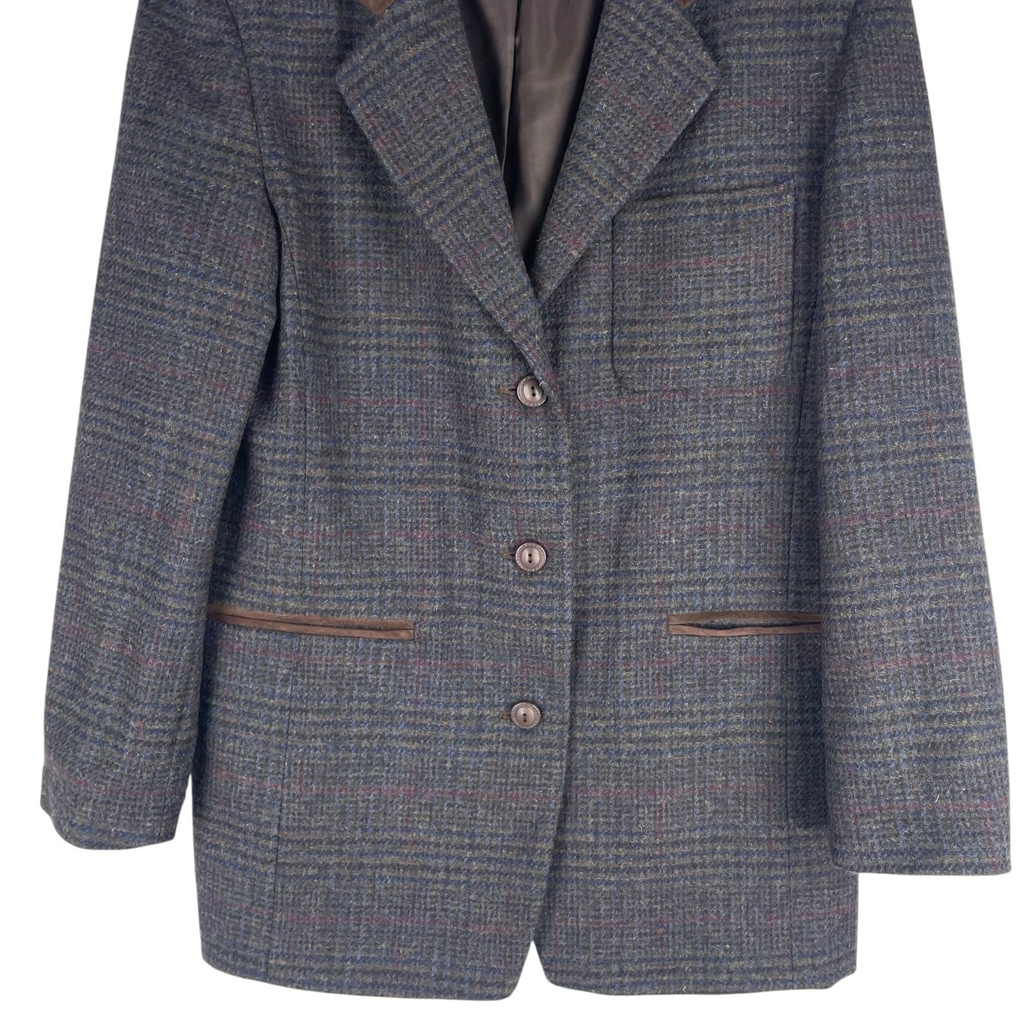 Express Suede Collar Wool Plaid Blazer Jacket Suede Gray Brown Size L