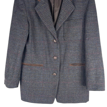 Express Suede Collar Wool Plaid Blazer Jacket Suede Gray Brown Size L
