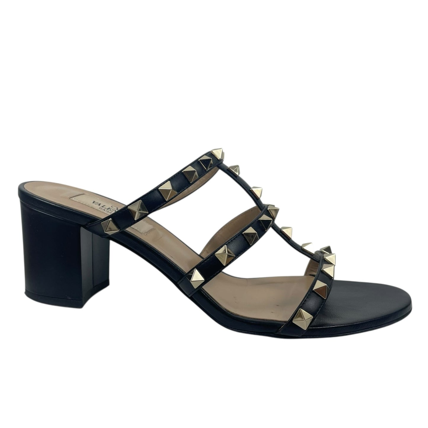 Valentino Garavani 60mm Rockstud Leather Slide Heel Sandal Black Size 37.5