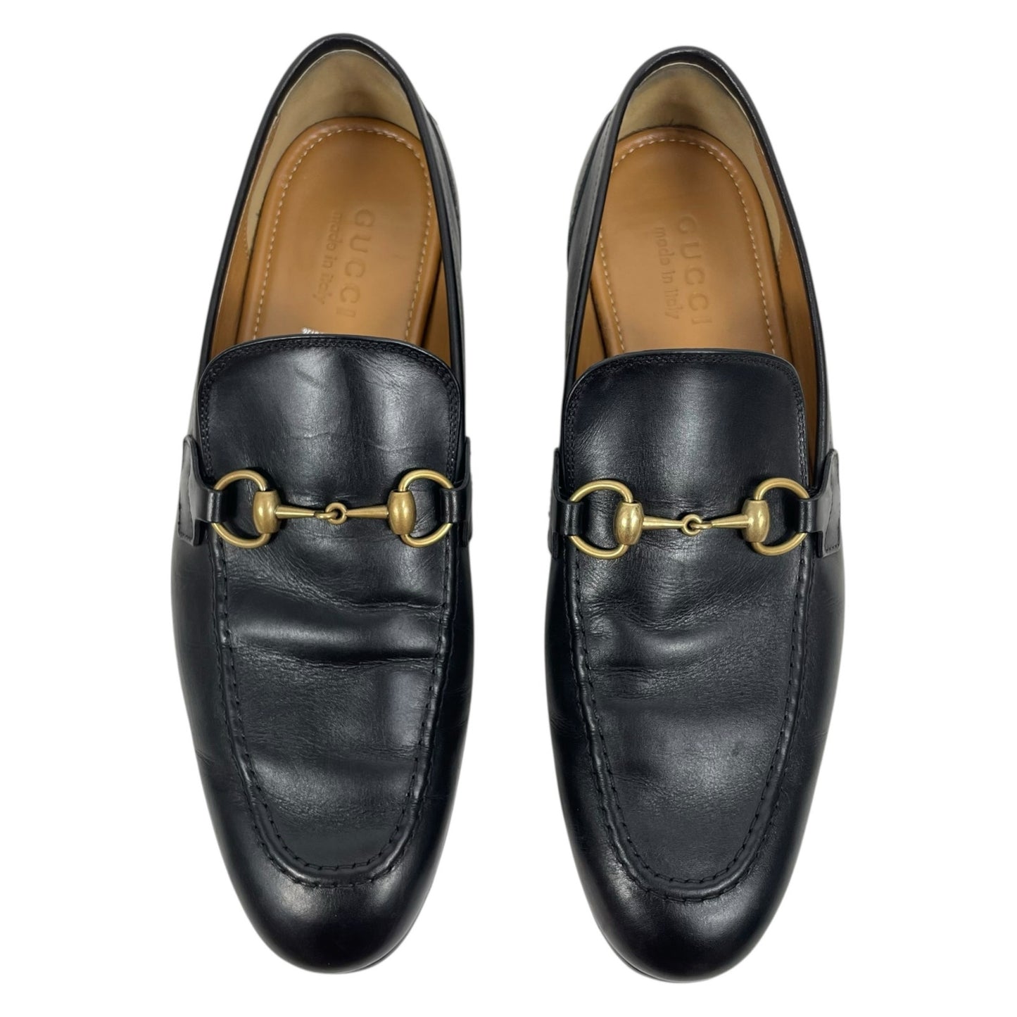 Gucci Jordaan Loafers Black Leather Gold Horsebit Men Size 8.5/ 9