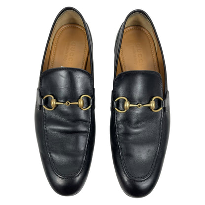 Gucci Jordaan Loafers Black Leather Gold Horsebit Men Size 8.5/ 9