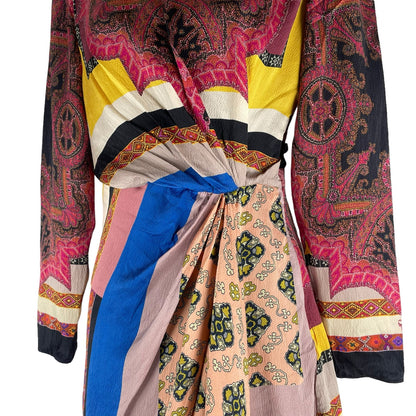 ETRO Mixed Print Long Sleeve Silk Mini Dress Multi Color Size 40/ S