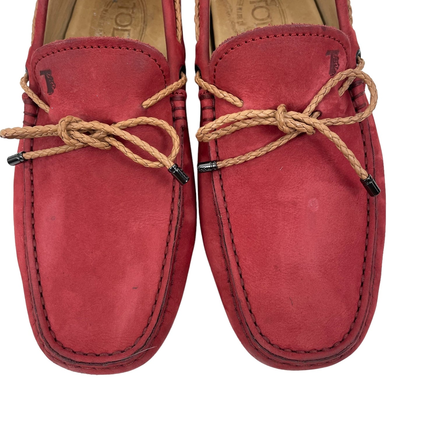 Tod’s Laccetto Gommino Suede Driver Loafer Slip On Moccasin Red Men Size 5