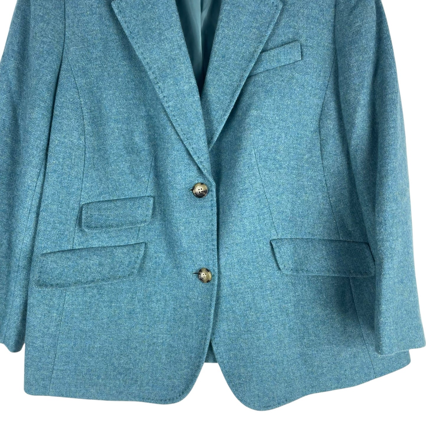 Talbots Wool Blend 2 Button Blazer Jacket Heather Teal Blue Size 14W