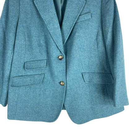 Talbots Wool Blend 2 Button Blazer Jacket Heather Teal Blue Size 14W