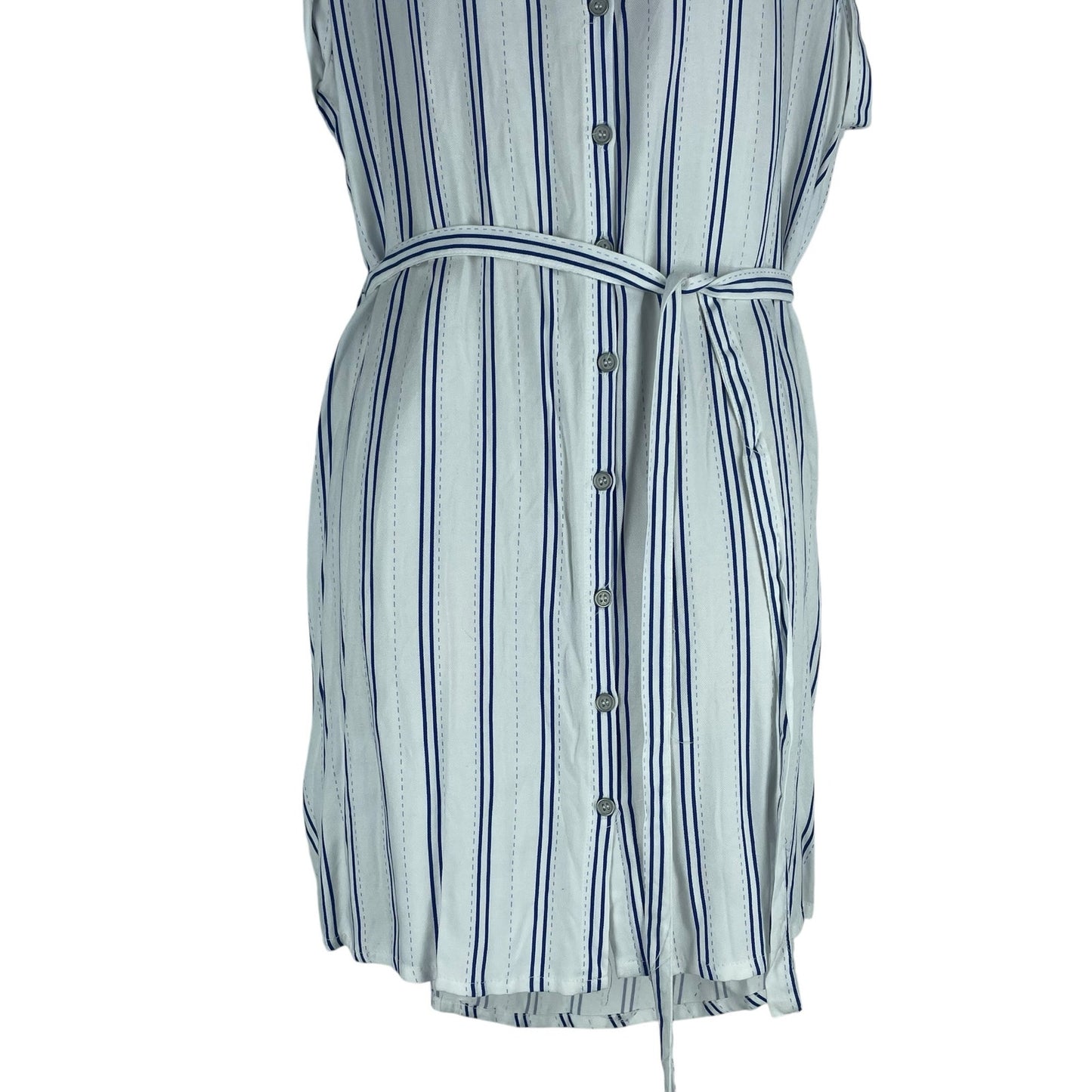 Cotton On Alexis Shirt Dress Sleeveless Belt Tie White Blue Size M