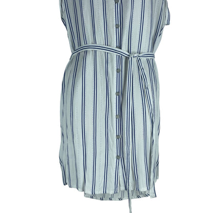 Cotton On Alexis Shirt Dress Sleeveless Belt Tie White Blue Size M
