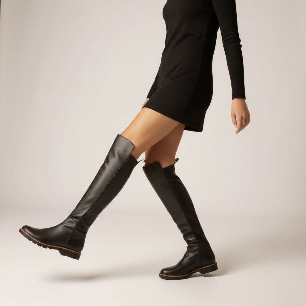 Stuart Weitzman Over the Knee Adrina City Boots Black Leather Size 10.5