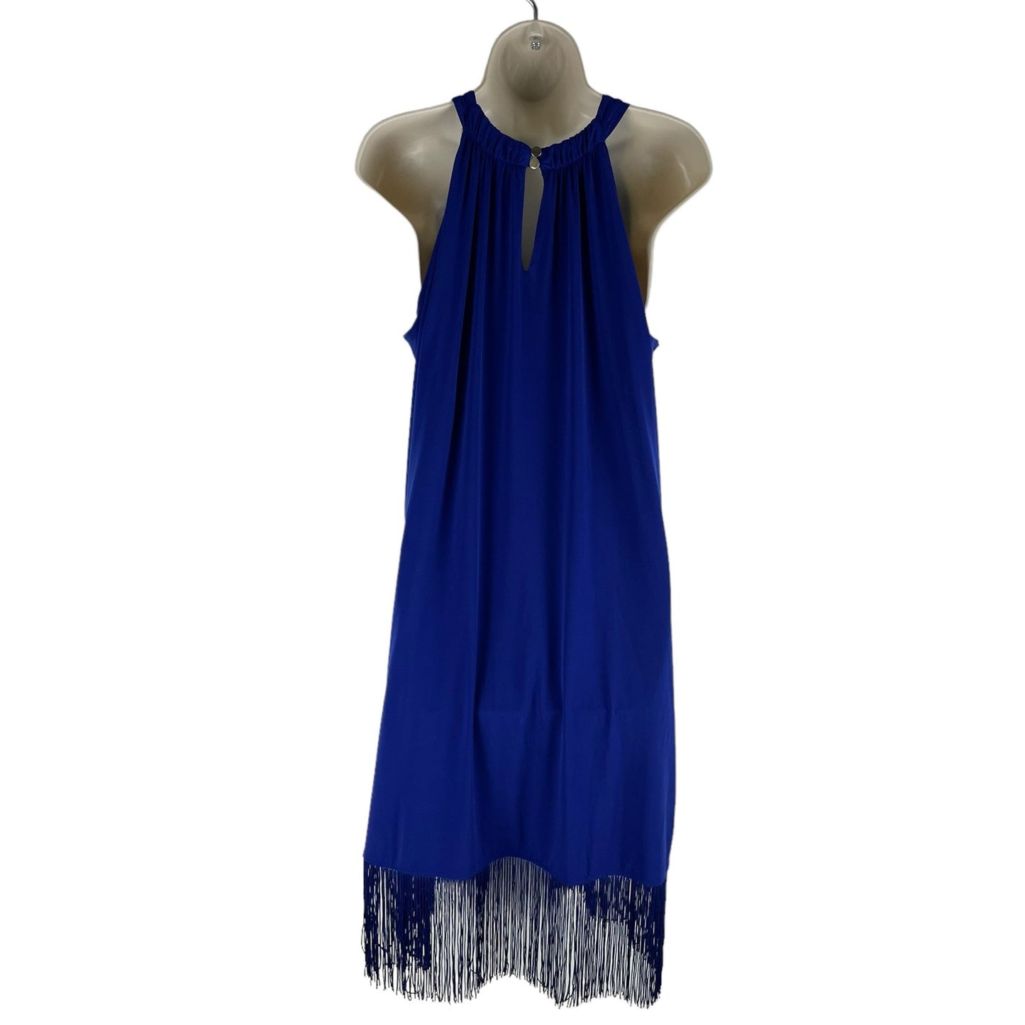 Chico's Fringed Hem Halter Neck Midi Dress Blue Size 2P/ LP