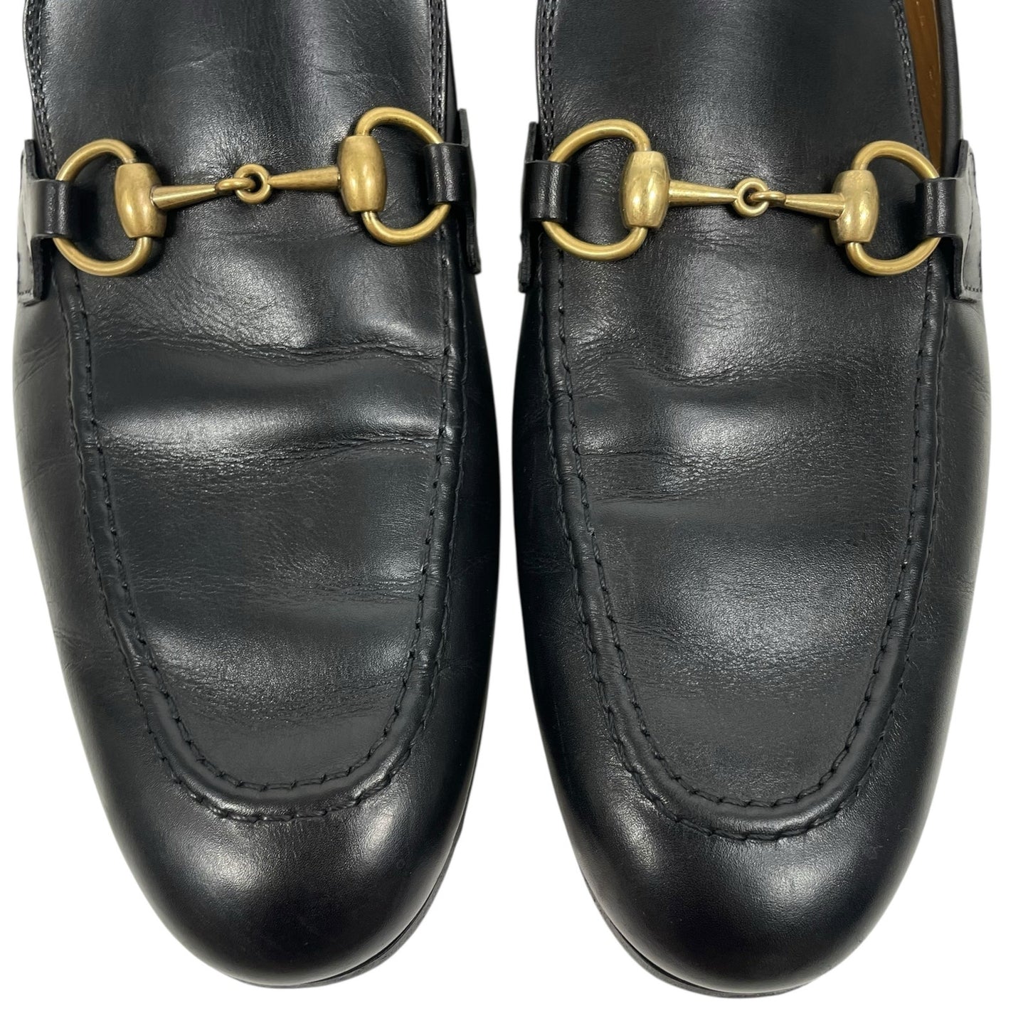 Gucci Jordaan Loafers Black Leather Gold Horsebit Men Size 8.5/ 9