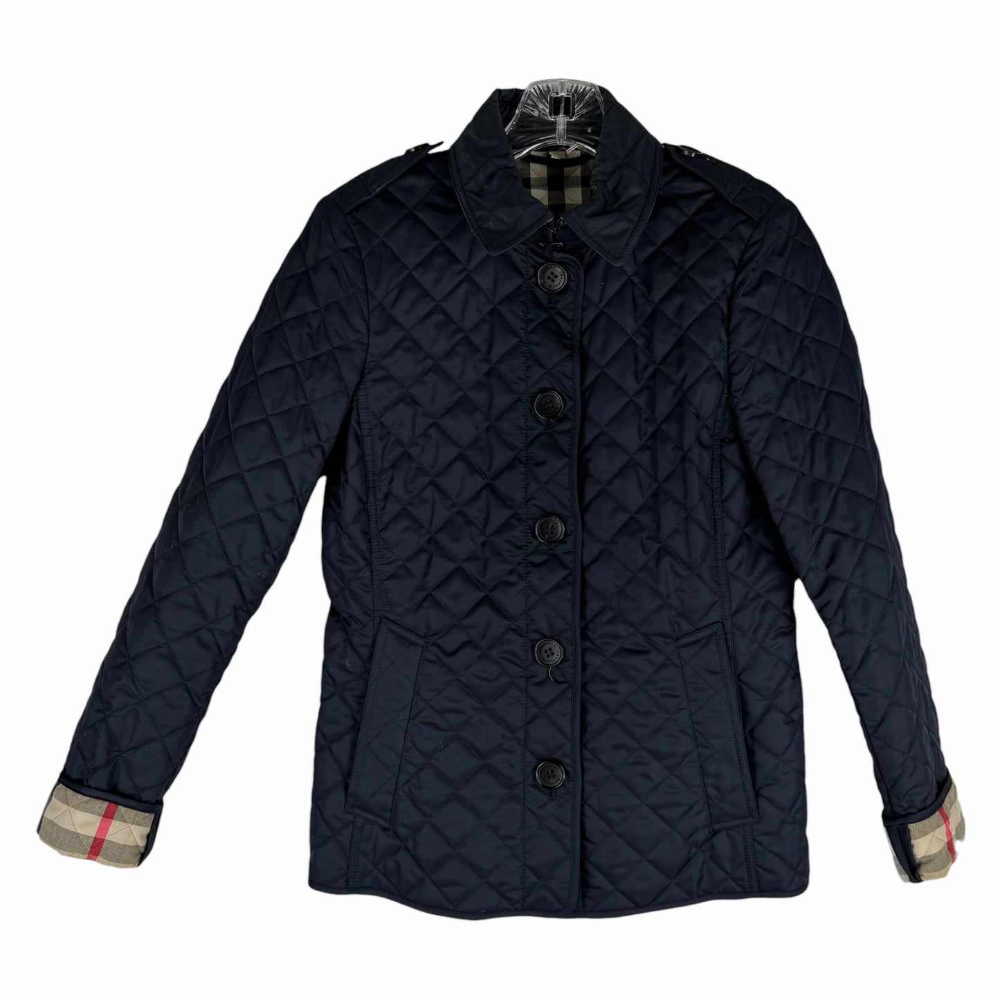 Burberry Ashurst Diamond Quilted Jacket Check Lining Dark Blue Size XS