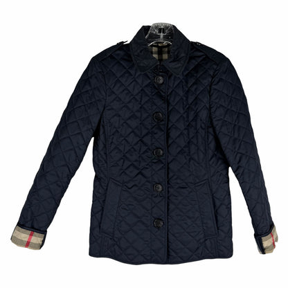 Burberry Ashurst Diamond Quilted Jacket Check Lining Dark Blue Size XS