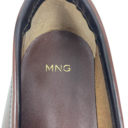 Mango Gathered Leather Moccasin Loafer Cognac Brown Size 40