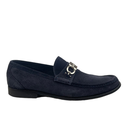 Salvatore Ferragamo Rich Gancini Suede Loafers Slip On Navy Blue Size 8EE