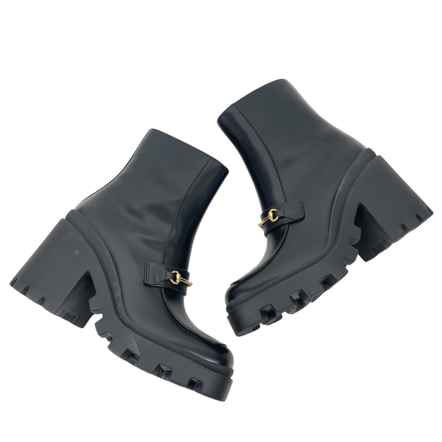 Gucci Magnum Calf Leather Horsebit Lug Sole Boots Black Size 40