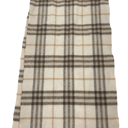 Burberry London Nova Check Plaid Fringe Lambswool Scarf Beige 55"x12"