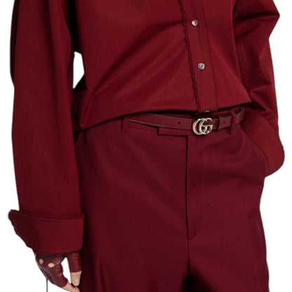 Gucci GG Logo Marmont Thin Leather Belt Rosso Ancora Red Size 100/40