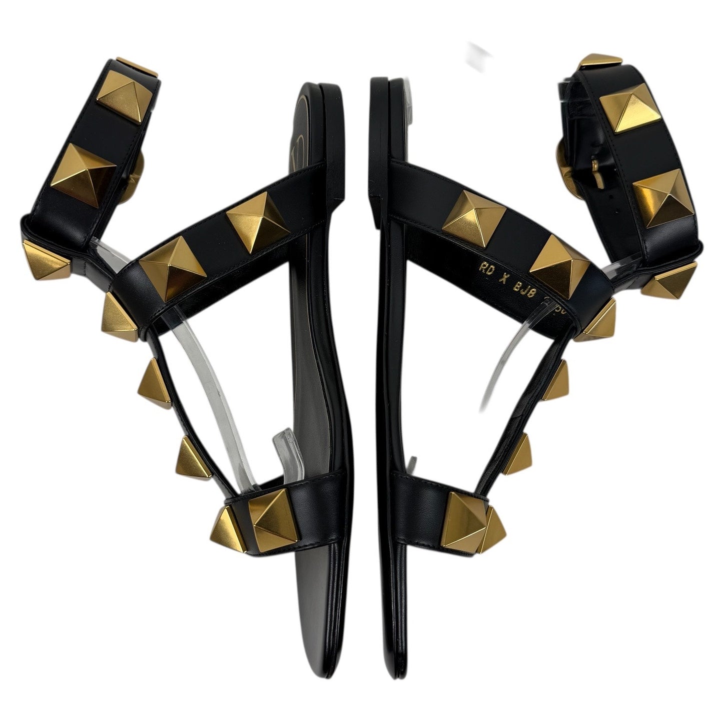 Valentino Garavani Roman Stud Ankle Strap Leather Sandal Black Size 36