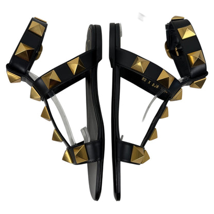 Valentino Garavani Roman Stud Ankle Strap Leather Sandal Black Size 36
