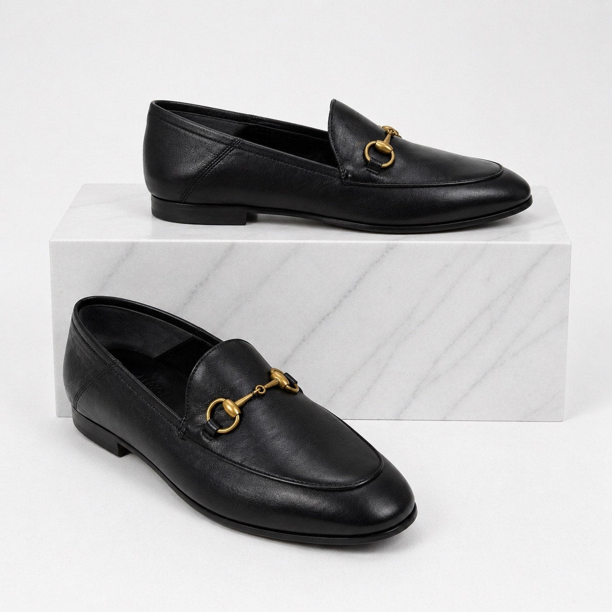 Gucci Brixton Leather Horsebit Loafers Mules Slide Black Size 36