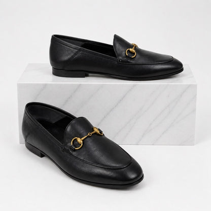 Gucci Brixton Leather Horsebit Loafers Mules Slide Black Size 36