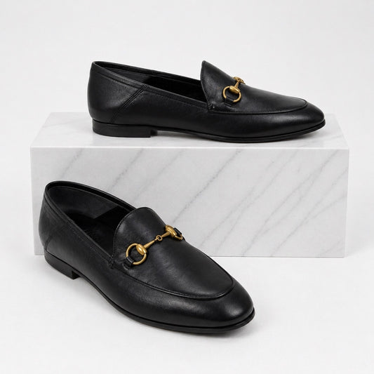 Gucci Brixton Leather Horsebit Loafers Mules Slide Black Size 36