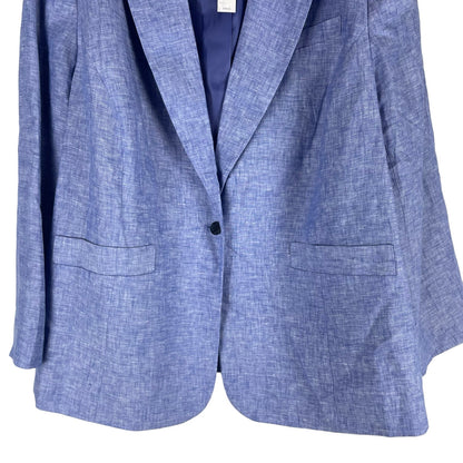 Talbots Casual Linen Blazer Jacket One Button Blue Size 24W