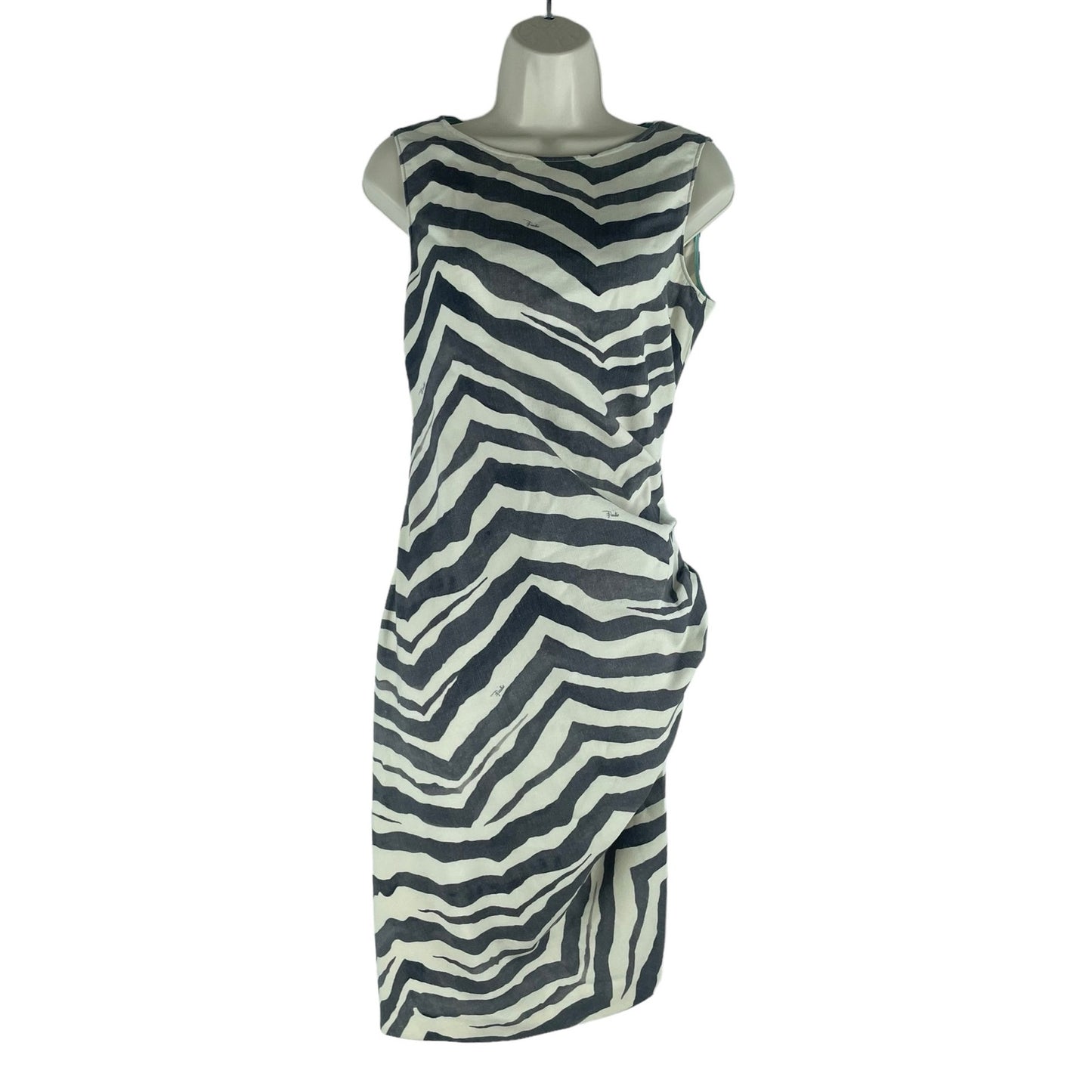 Emilio Pucci Zebra Wool Blend Fitted Dress Knee Length Gray Size 10