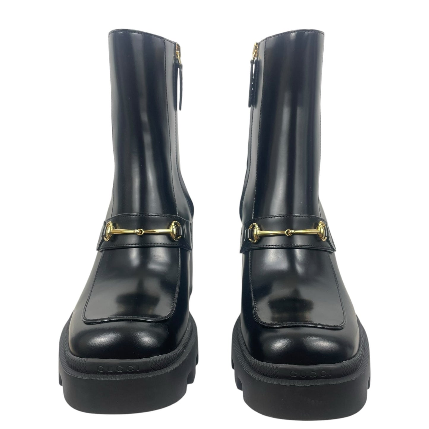 Gucci Magnum Calf Leather Horsebit Lug Sole Boots Black Size 40