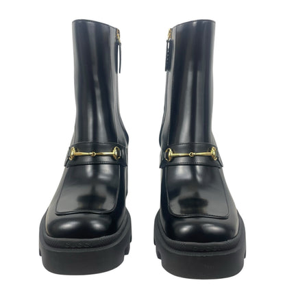 Gucci Magnum Calf Leather Horsebit Lug Sole Boots Black Size 40