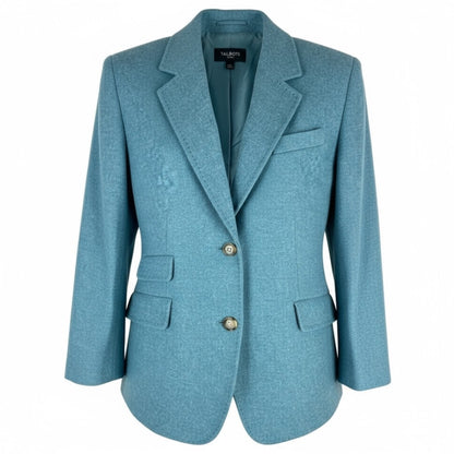 Talbots Wool Blend 2 Button Blazer Jacket Heather Teal Blue Size 14W