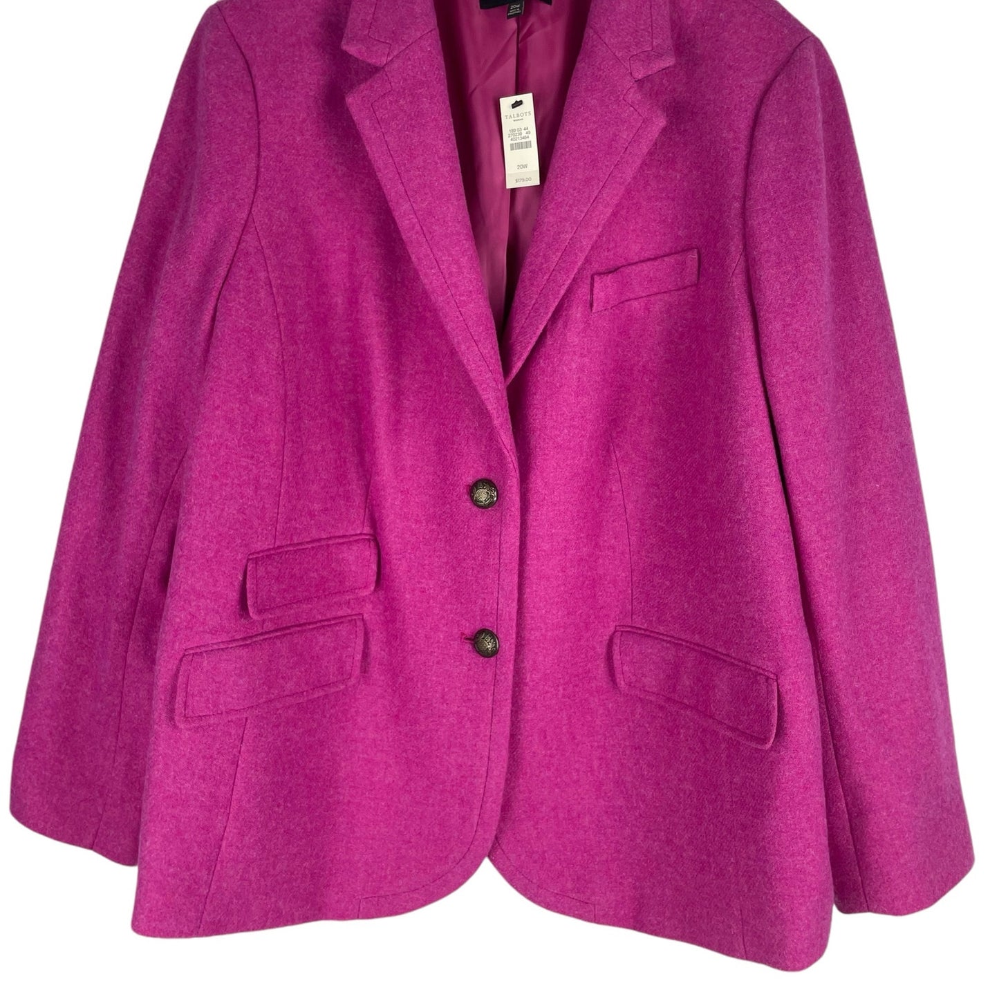 Talbots Wool Blend 2 Buttons Front Blazer Jacket Pink Size 20W