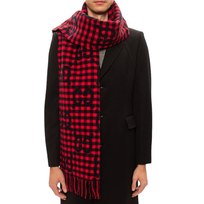 Gucci Diamcheck GG Logo Monogram Wool Jacquard Scarf Red Black 94"x 14"