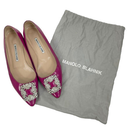 Manolo Blahnik Hangisi Pointed Toe Patent Leather Flats Pink Size 38