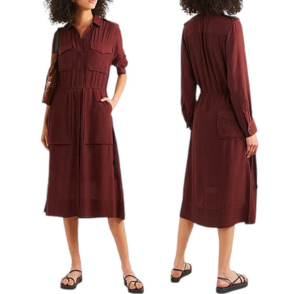 Rag & Bone Oasis Button Down Shirt Dress Waist Tie Deep Red Size XXS