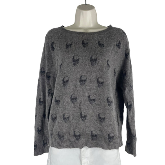 360 Cashmere Cara Jack Crew Neck Skull Sweater Dark Brown Size XS