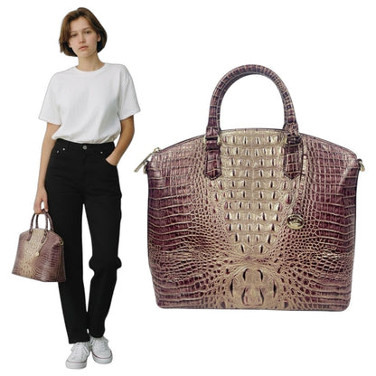 Brahmin Large Duxbury Satchel Bag Port Ombre Melbourne Purple Leather Croc