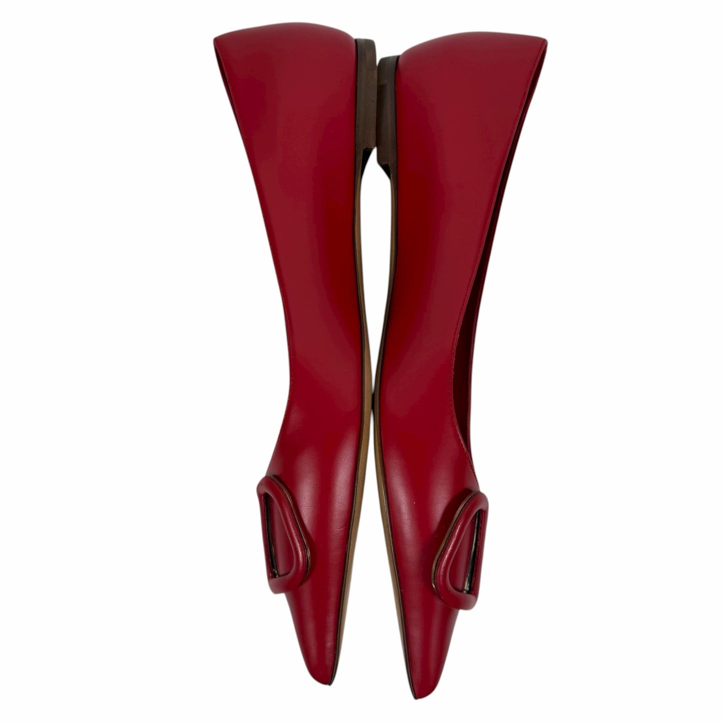 Valentino Garavani Vlogo Pointed Toe Nappa Leather Flats Red Size 36