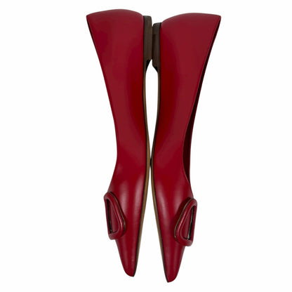 Valentino Garavani Vlogo Pointed Toe Nappa Leather Flats Red Size 36