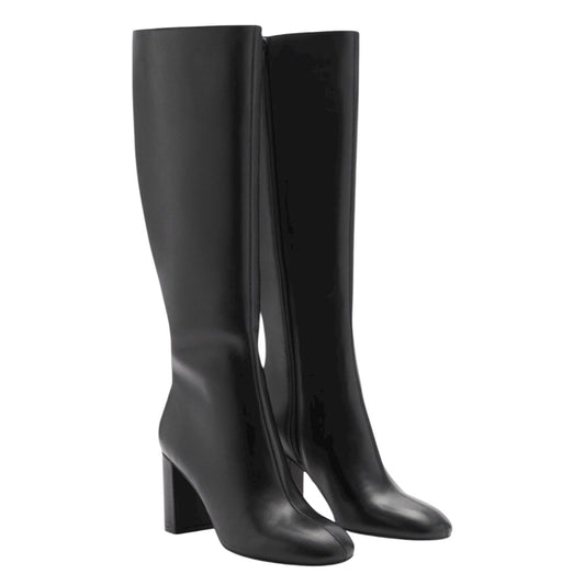 Mango Leather High Heel Tall Boots Black Size 39/ 8.5