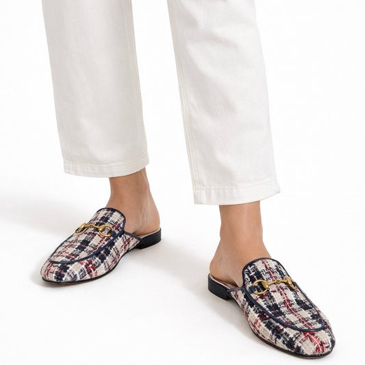 Gucci Princetown Tweed Mules Horsebit Gardenia Ink Blue Size 36.5