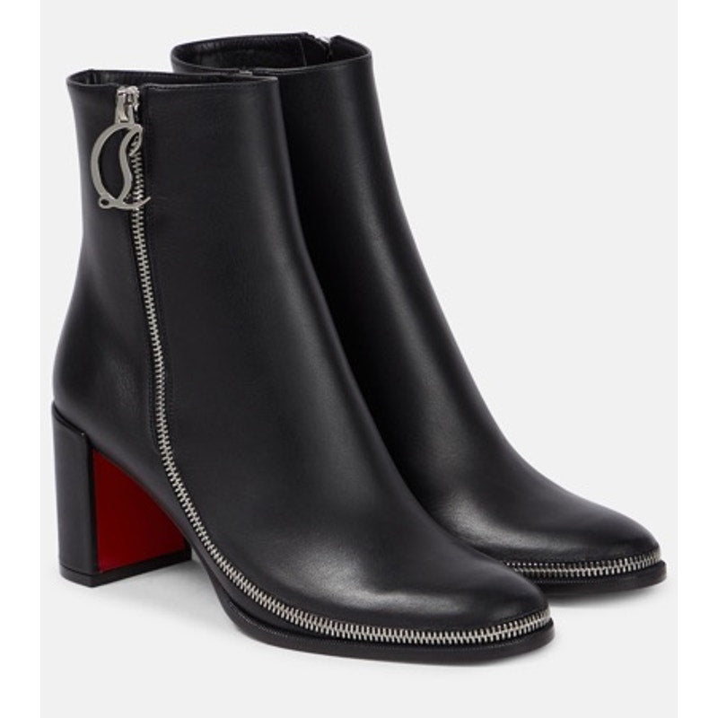 Christian Louboutin CL Zip 70 Calf Leather Ankle Boots Black Size 40