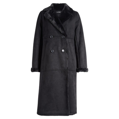 Lauren Ralph Lauren Double Breasted Faux Shearling Coat Black Size XL