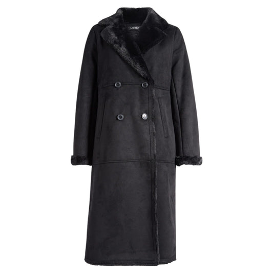 Lauren Ralph Lauren Double Breasted Faux Shearling Coat Black Size XL
