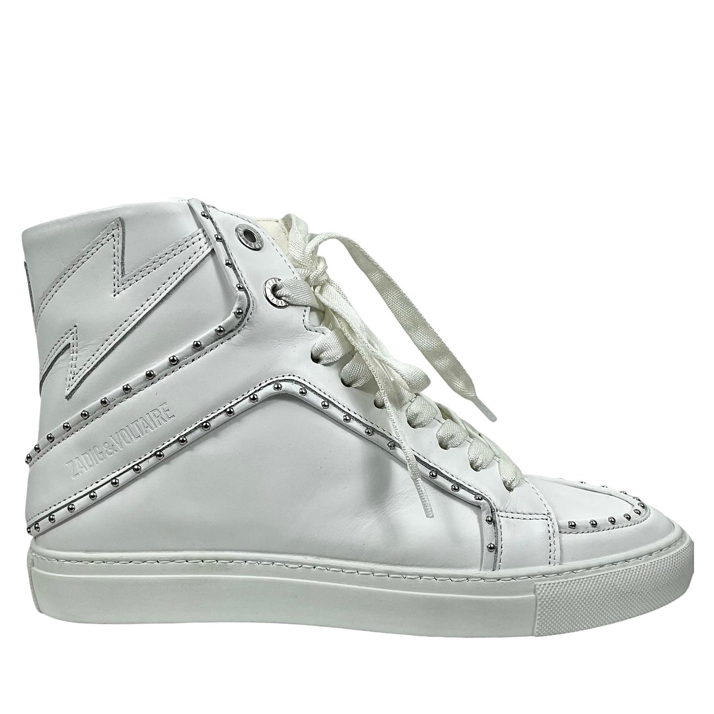 Zadig & Voltaire High Flash Studded Leather High Top Sneaker White Size 40