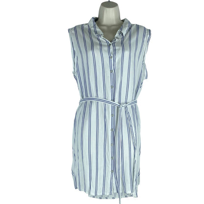 Cotton On Alexis Shirt Dress Sleeveless Belt Tie White Blue Size M