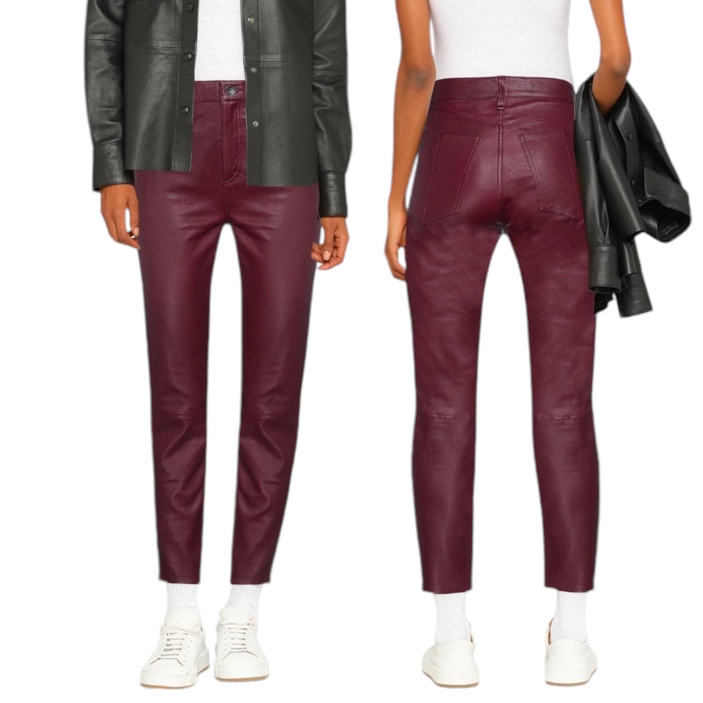 Rag & Bone Nina Lamb Leather High Rise Skinny Ankle Pants Brown Red Size 28